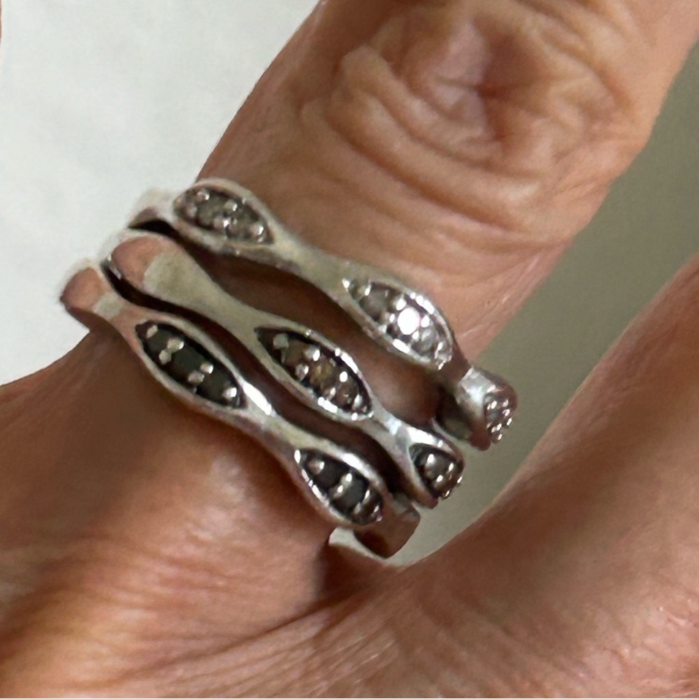 Sterling Silver Colored Diamond 3pc Stack Ring Se… - image 2